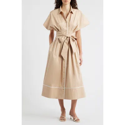 Freemarket Tie Waist Midi Shirtdress In Neutral