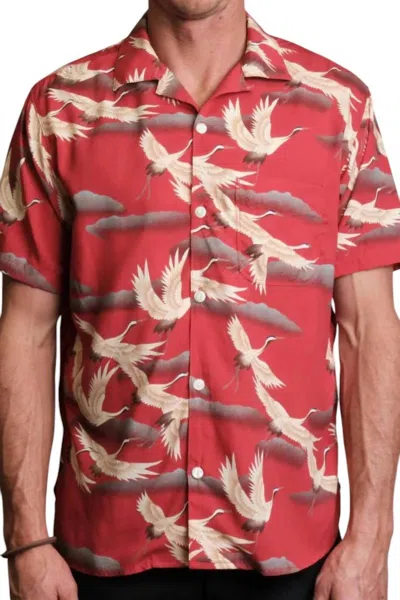 Freenote Cloth Hawaiian Crane Button Up Shirt In Red