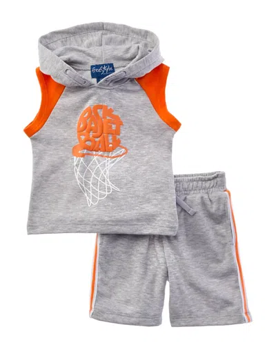 Freestyle 2pc Basketball Sport Short Set In Gray