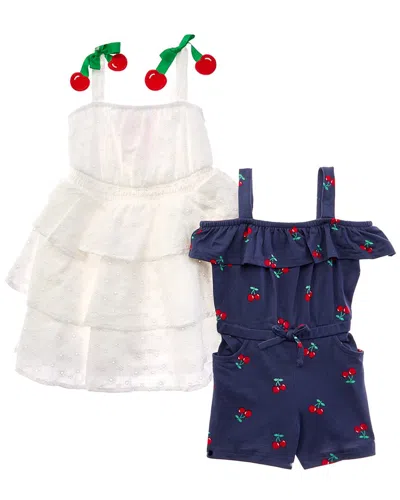 Freestyle Kids' 2pk Cherry Fun Woven Dress & Knit Romper Set In Multi