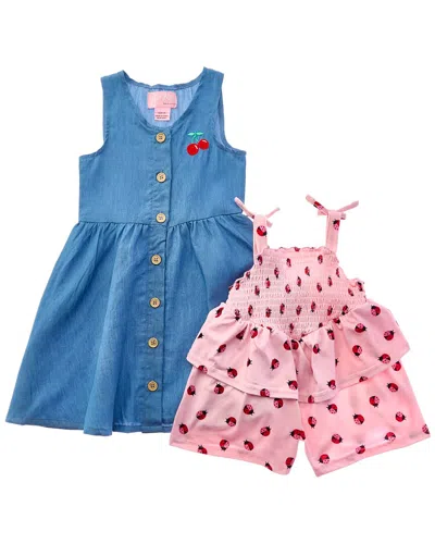 Freestyle Kids' 2pk Little Lady Woven Dress & Knit Romper Set In Blue