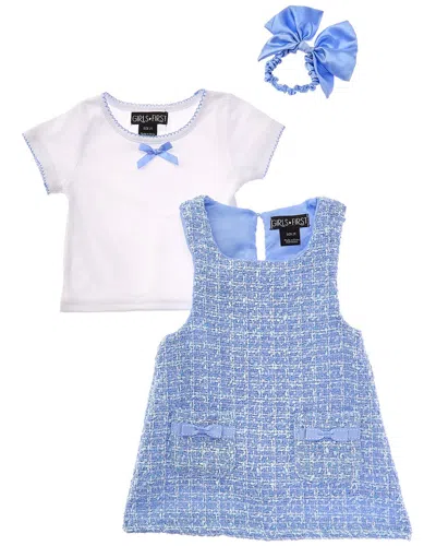 Freestyle Kids' 3pc Baby Blue Boucle Dress Set In Multi
