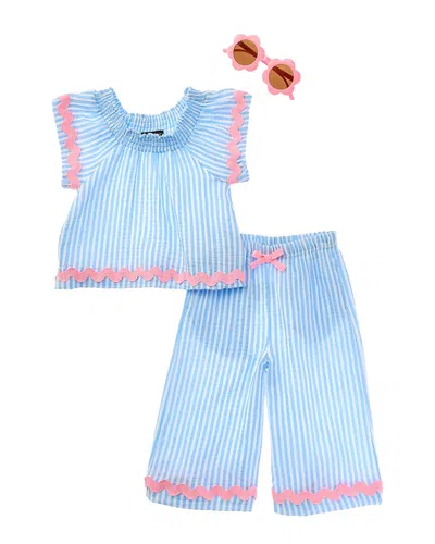 Freestyle Kids' 3pc Candy Stripe Crinkle Woven Capri Set In Multi