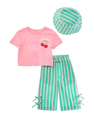 Freestyle Kids' 3pc Cherry Good Seersucker Capri Set In Multi