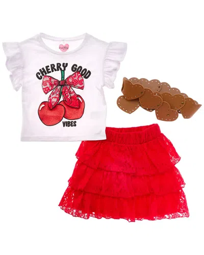 Freestyle Kids' 3pc Cherry Good Vibes Lace Skirt Set In Multi