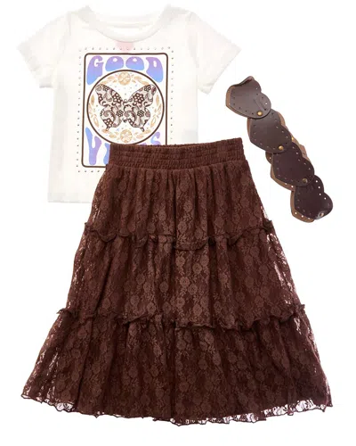 Freestyle Kids'  3pc Good Vibes Lace Maxi Skirt Set In Brown