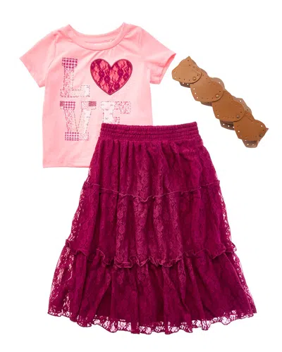 Freestyle Kids' 3pc Love Lace Maxi Skirt Set In Pink
