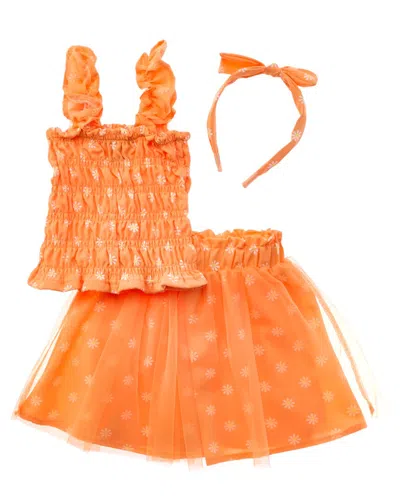 Freestyle 3pc Summer Blossom Tulle Skirt Set In Orange