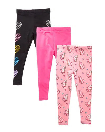 Freestyle Kids' 3pk Love You Brushed Fleece Legging In Pink