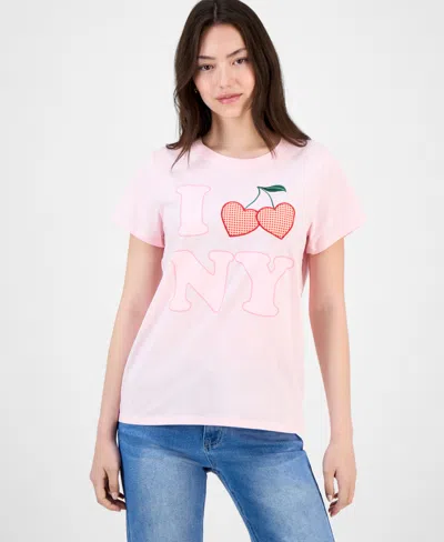 Freeze 24-7 Juniors' New York Applique Graphic T-shirt In Pink