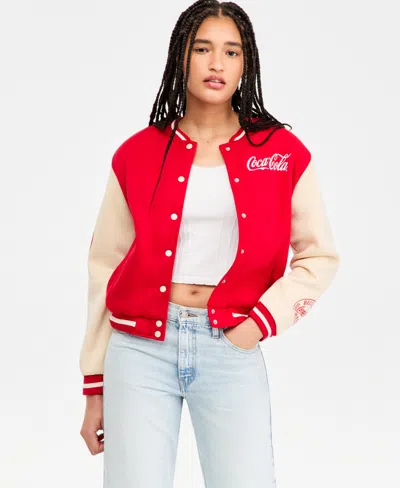 Freeze 24-7 Juniors' Coca-cola Fleece Bomber Jacket In Red