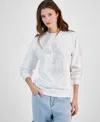 Shop Freeze 24-7 Juniors' Rhinestone Mickey Mouse Crewneck Sweatshirt In Bright White