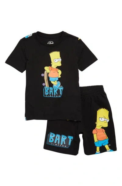 Freeze Kids' Bart Simpson Embro T-shirt & Shorts Set In Black