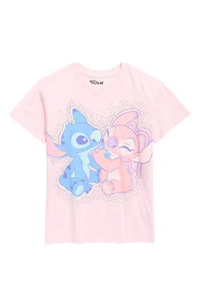 Freeze Kids' Disney Stitch & Angel Rhinestone Graphic T-shirt In Pink