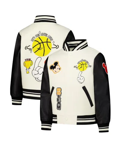 Freeze Max Big Boys And Girls Mickey Mouse Cream/black Mickey Friends Let's Play Full-zip Varsity Jacket In Cream,black