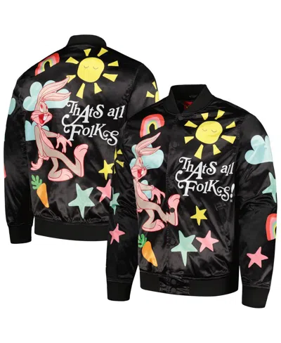 Freeze Max Men's  Black Looney Tunes Graphic Satin Full-snap Jacket