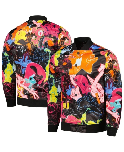 Freeze Max Men's  Black Looney Tunes Graphic Satin Full-snap Jacket