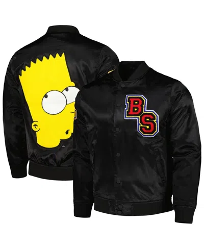 Freeze Max Men's  Black The Simpsons Bart Simpson Satin Full-snap Jacket