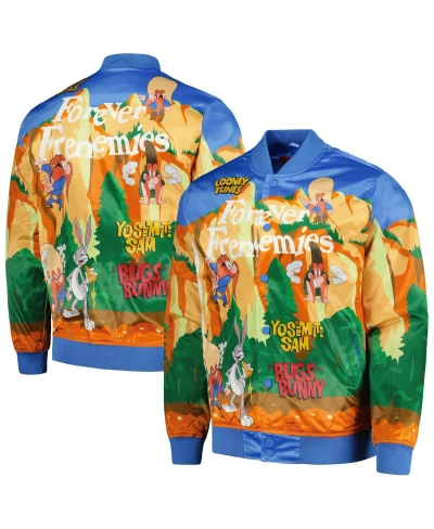 Freeze Max Men's  Blue Looney Tunes Graphic Satin Full-snap Jacket