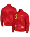 FREEZE MAX MEN'S FREEZE MAX RED LOONEY TUNES POSITIVE ENERGY SATIN FULL-SNAP JACKET