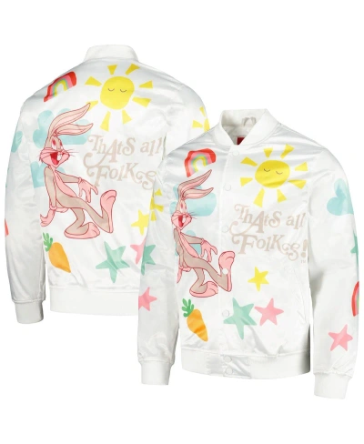 Freeze Max Men's  White Looney Tunes Graphic Satin Full-snap Jacket