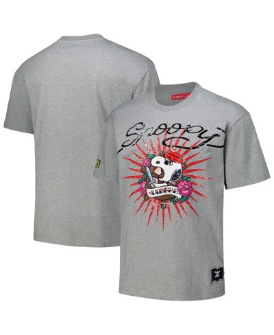 Freeze Max Men's Heather Charcoal Peanuts Snoopy Tattoo Loose Fit T-shirt