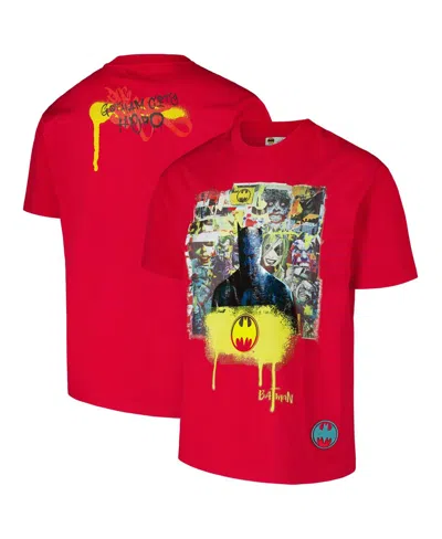 Freeze Max Men's Red Batman Comics Spray Paint Loose Fit T-shirt