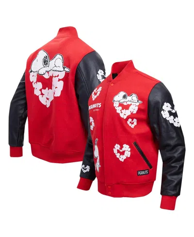 Freeze Max Men's Snoopy Red Peanuts Cotton Heart Full-zip Varsity Jacket In Red Black