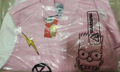 Pre-owned Freeze Max The Simpsons Pink/white Polished Punk Bart Varsity Full Zip Jacket Md