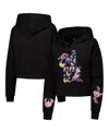 Freeze Max Women's Black Disney Minnie Mouse Cropped Pullover Hoodie In Black