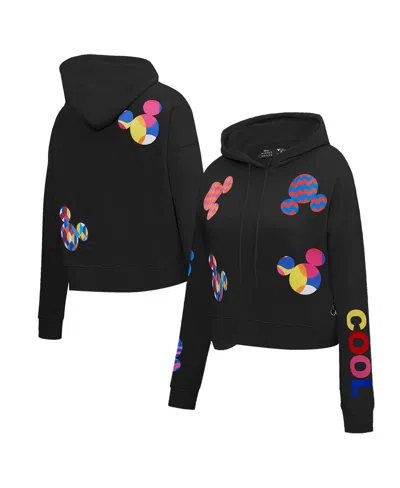 Freeze Max Women's Black Mickey Mouse Color Icons Expression Cropped Pullover Hoodie