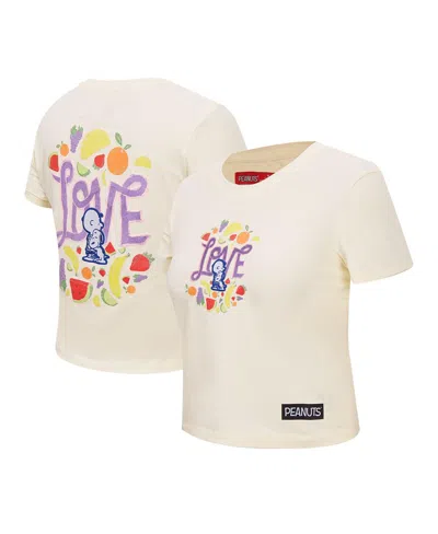 Freeze Max Women's Cream Peanuts Sweet Love Baby Doll Cropped T-shirt In White