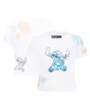 Freeze Max Women's White Lilo And Stitch Hold On Tight Baby Doll T-shirt