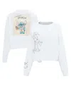 Freeze Max Women's White Lilo And Stitch Postcard Loose Fit Cropped Pullover Sweatshirt In White