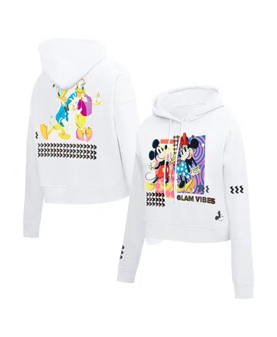 Freeze Max Women's White Mickey Friends Bold Expression Cropped Pullover Hoodie