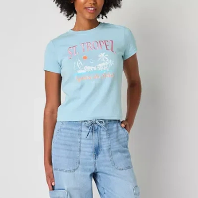 Freeze St. Tropez Semi Fit Tee Womens Juniors Crew Neck Short Sleeve Fitted Graphic T-shirt In Blue