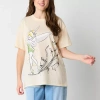 Freeze Tinkerbell Boyfriend Tee Womens Juniors Crew Neck Short Sleeve Oversized Tinker Bell Graphic T-shirt In Neutral