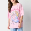Freeze Womens Juniors Crew Neck Short Sleeve Oversized Alice In Wonderland Graphic T-shirt In Pink