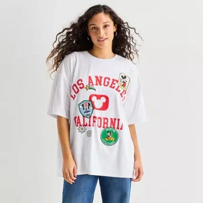 Freeze Womens Juniors Crew Neck Short Sleeve Oversized Mickey And Friends Mickey Mouse Graphic T-shirt In White