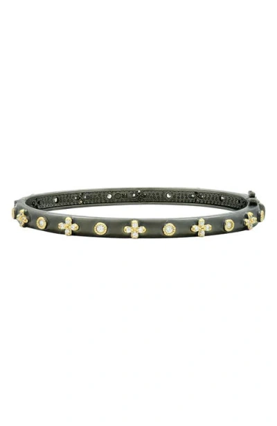 Freida Rothman Clover Hinge Bangle In Black/gold
