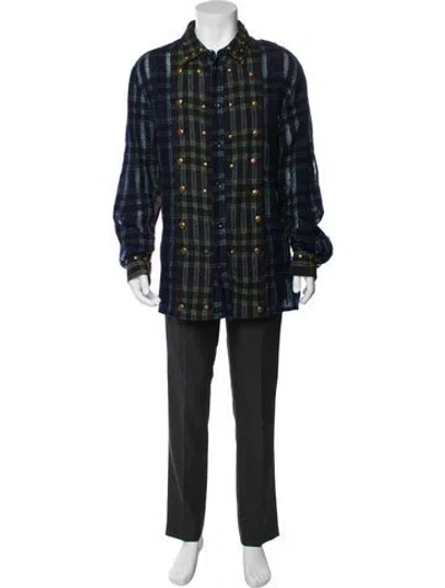 Pre-owned Frei-mut Wool Plaid Print Shirt In Blue