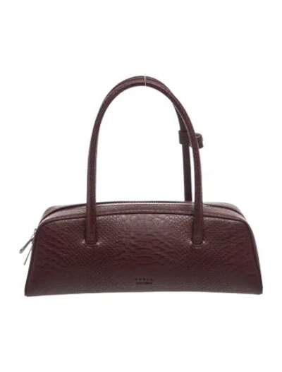 Pre-owned Freja Nyc Embossed Leather Top Handle Bag In Burgundy
