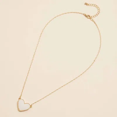 Frem Women's Heart Druzy Stone Charm Short Necklace In Ivory Sparkle In Gold
