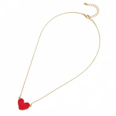 Frem Women's Heart Druzy Stone Charm Short Necklace In Red