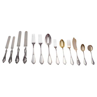 Pre-owned French Cliche 296pc. Antique French 950 Sterling Silver And Vermeil Flatware Set For 24