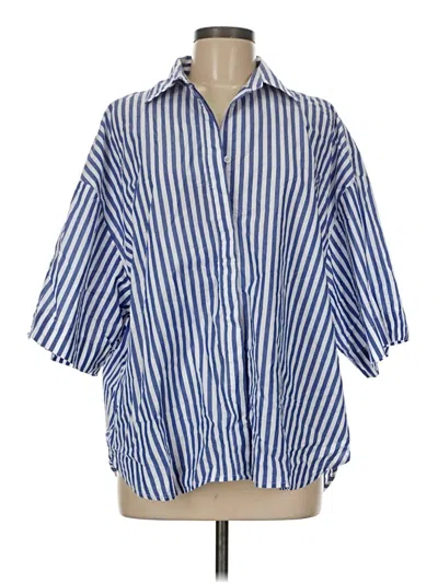 Pre-owned French Connection 3/4 Sleeve Button Down Shirt In Blue