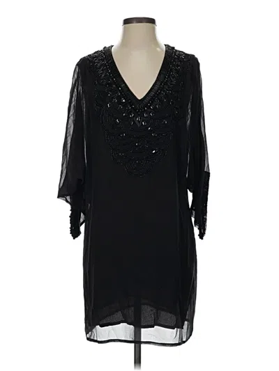 Pre-owned French Connection 3/4 Sleeve Silk Top Black Plunge Neckline Tops