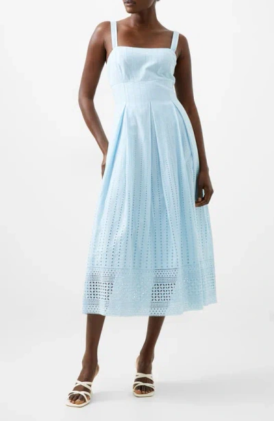 French Connection Abana Biton Broderie Midi Sundress In Cashmere Blue