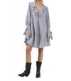 French Connection Acantha Stripe V Neck Dress In Linen White/blue In Blue