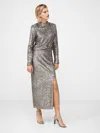 French Connection Adalynn Sequin Midi Skirt Gun Metal In Silver